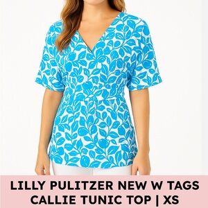 Lilly Pulitzer Callie Tunic Top Blue White Floral Print Preppy Coastal XS NWT